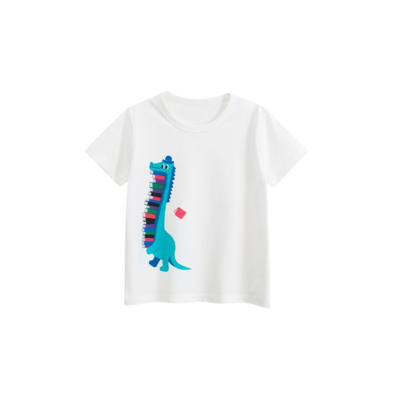 27Kids Boys' Short-Sleeved T-Shirt Summer Kidsren's Clothing Kidsren's Dinosaur Half-Sleeved Printed Top Baby Boy Pure Cotton Round Neck