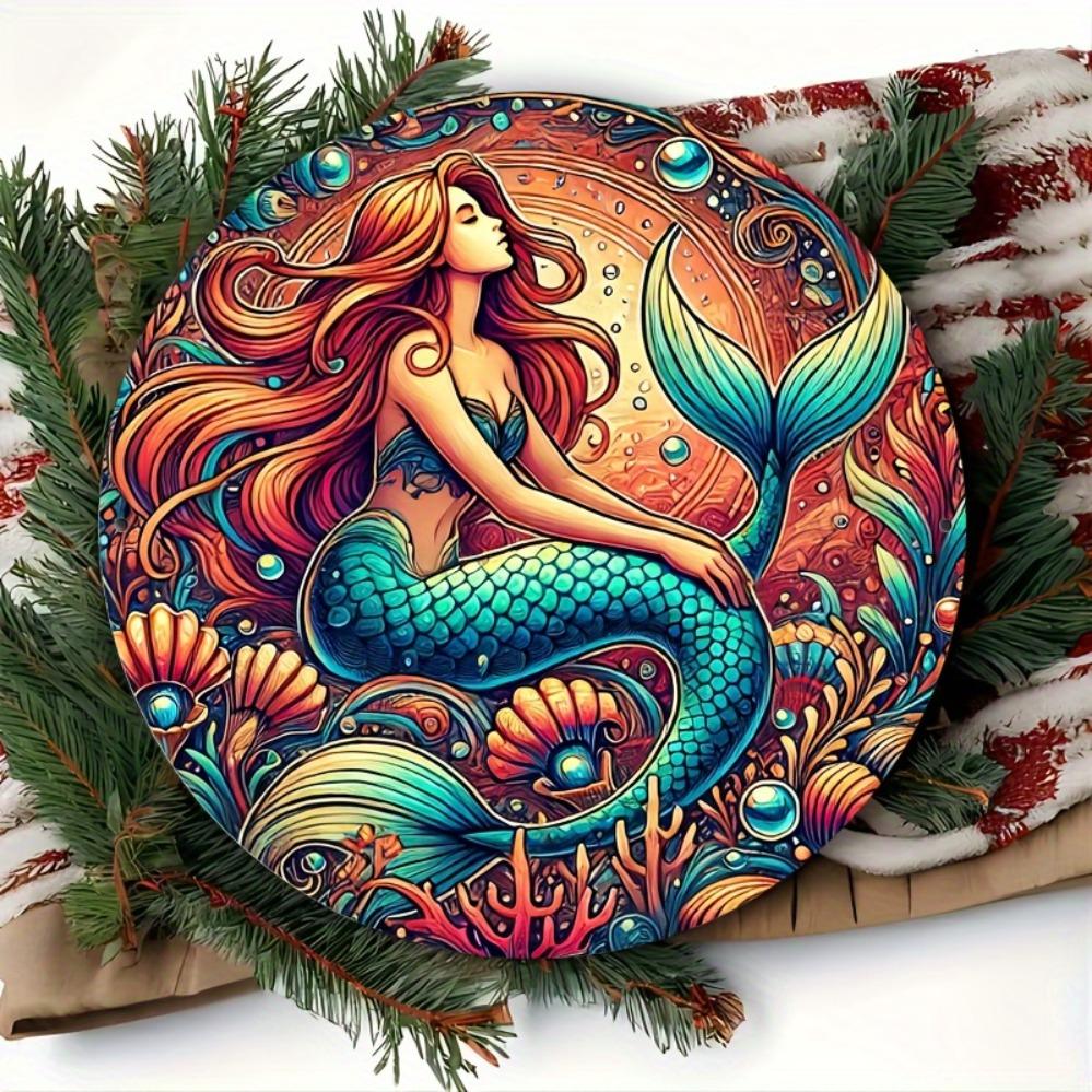 pc Vintage Mermaid Wall Art Sign Vibrant Underwater Scene Coral Reefs Bubbles Durable for Bedroom Bar Office or Gift