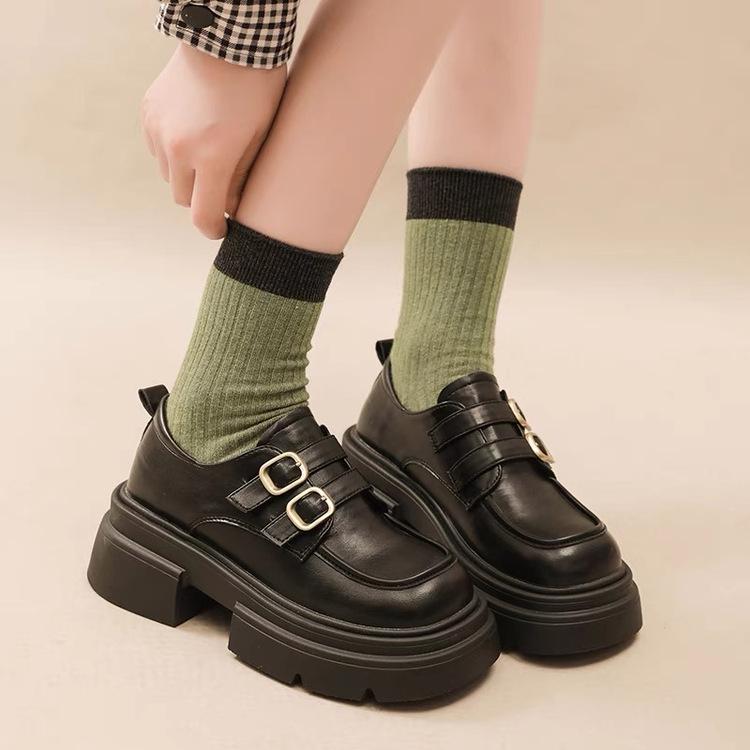 2025 Spring Women's British-Style Mary Jane Leather Loafers: Comfortable, Versatile, Thick-Soled