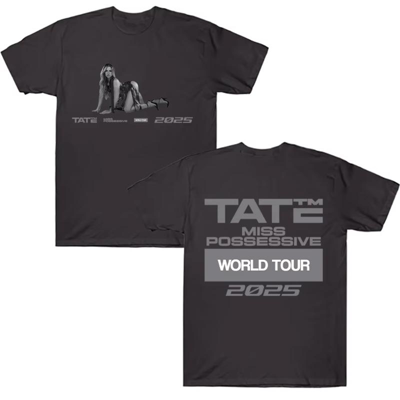 Tate McRae Miss Possessive 2025 Wereldtour T-shirt Unisex Dameskleding Katoen Korte Mouw T-shirts Zomer T-shirt Y2K Tops Fans Cadeau