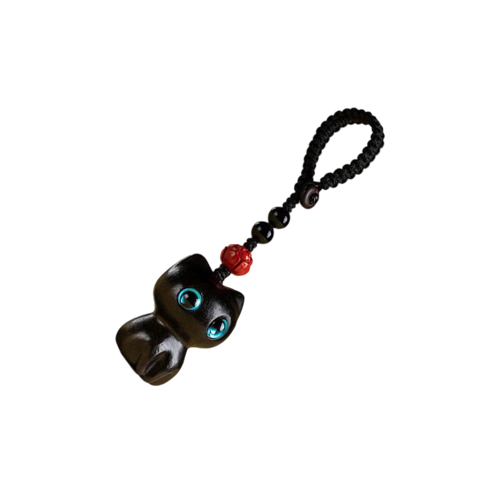 

Ebony Wood Lucky Cat Keychain Handcrafted Natural Wooden Hanging Ornament Decoration for Keys Bags Backpacks B