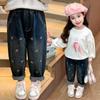 Girls' Spring/Fall Loose-Fit Denim Pants Small To Medium Children's Korean Style Outerwear Loose Pants