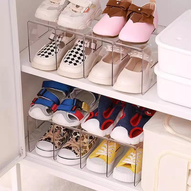 1/2pcs 4 Compartments Transparent Shoe Rack, Acrylic Shoe Storage Rack, No Need for Electricity, Suitable for Various Room Types