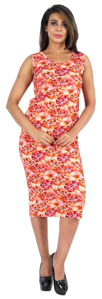 Bimba Printed Bodycon Midi Dress For Women Casual Sleeveless Viscose Jersey