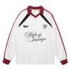 Maglietta Unisex a Maniche Lunghe con Ricamo di Lettere e Perline, Ispirazione Vintage, Vestibilità Larga, Scollo a V, Top Streetwear