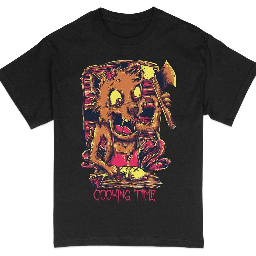 Cartoon Chef Wolf T-Shirt, Fun Cooking Time Graphic Tee, Unisex Adult Casual#26 Unisex T-Shirt