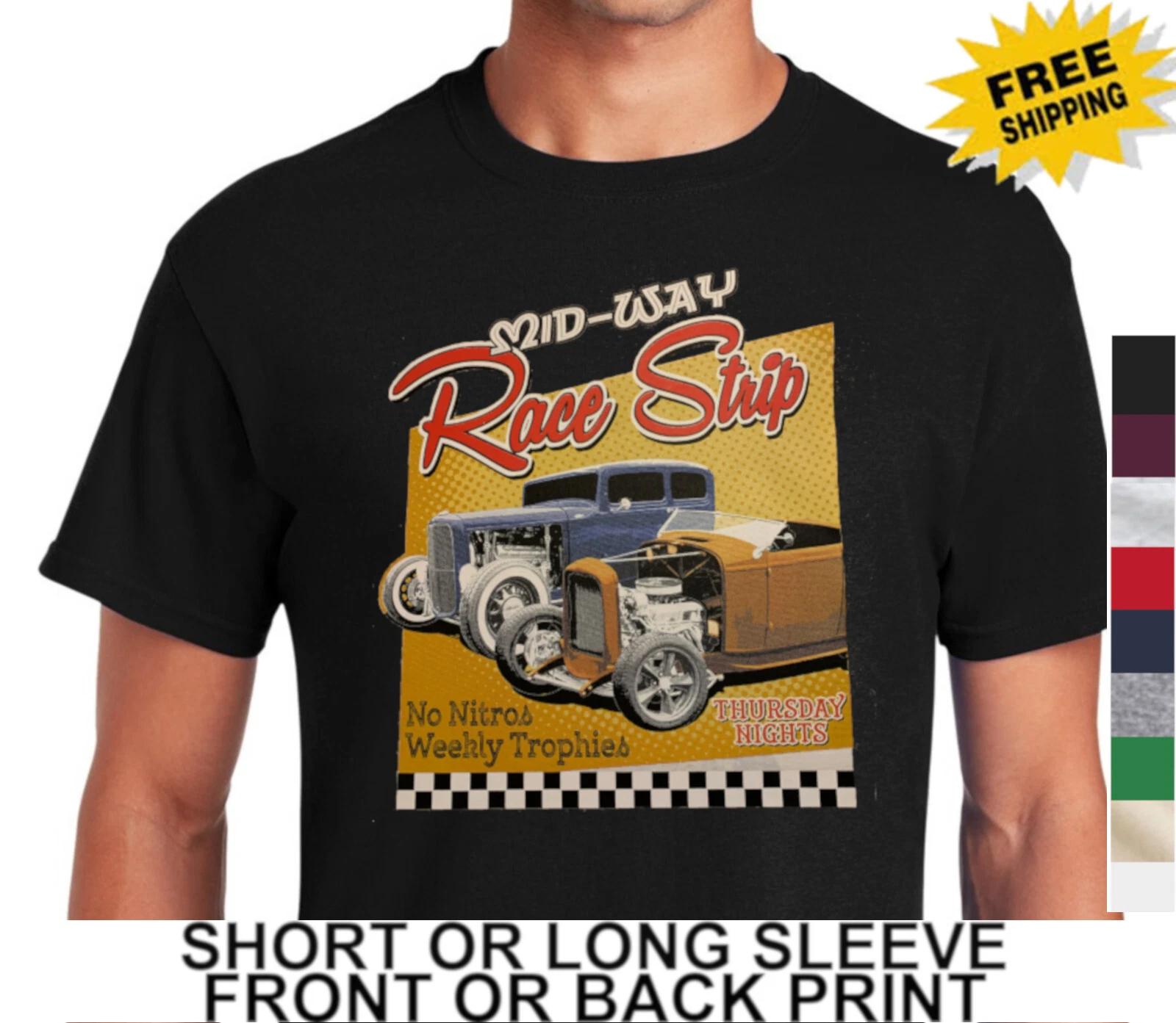 Midway Race Strip Drag Racing Hot Rod Roadster Coupe Muscle Car Mens T-Shirt M
