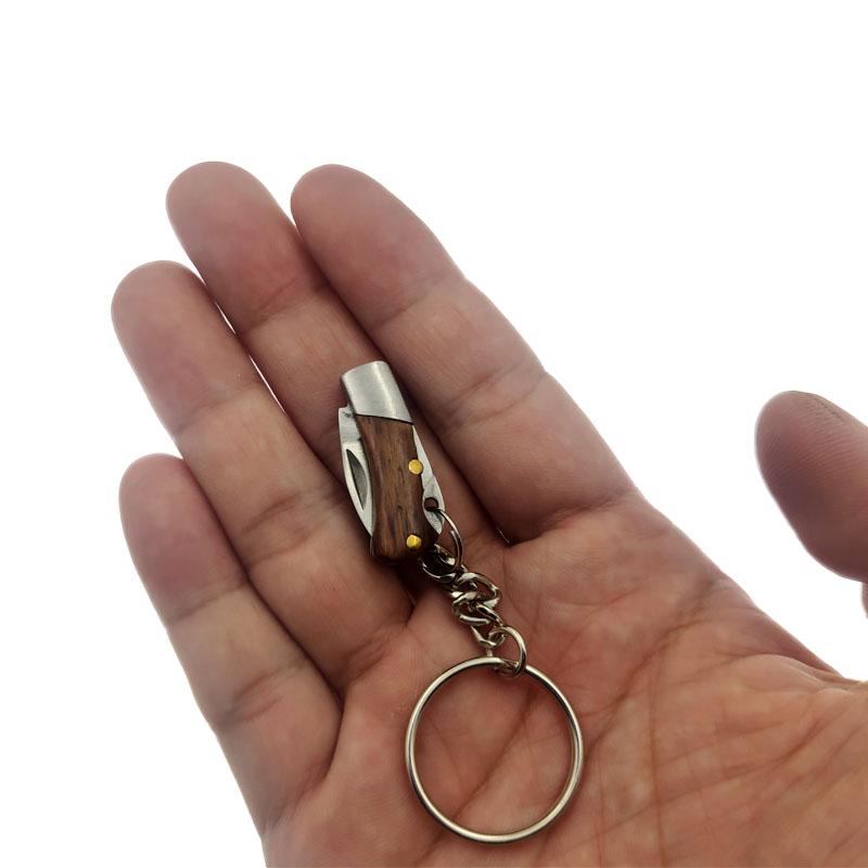 Folding Pocket  Keychain Knife Small Wood Handle Stainless Steel Mini Portable Pocket Key Ring EDC Carry Utility Knives