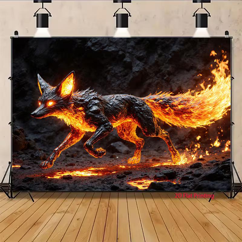 2D Magical Flame Fox Photography Background
