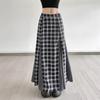 American Retro Patchwork Plaid Low-Waist Long Skirt for Women