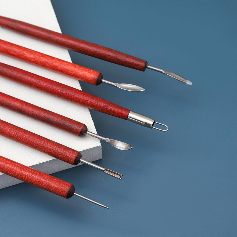 Six-Piece Rosewood Pottery Polymer Clay Shaping Tool Set - Fingerprint-Free