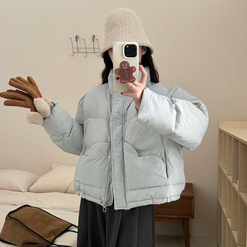 

Корейская любовь карман пуховик женский короткий 2025 зима милый воротник-стойка теплый белый утиный пух маленькая куртка-пуховик average size небесно-голубой