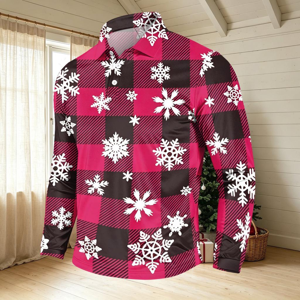 Men's Casual Long Sleeve T-Shirt with Neck and Christmas Print Holiday Tee