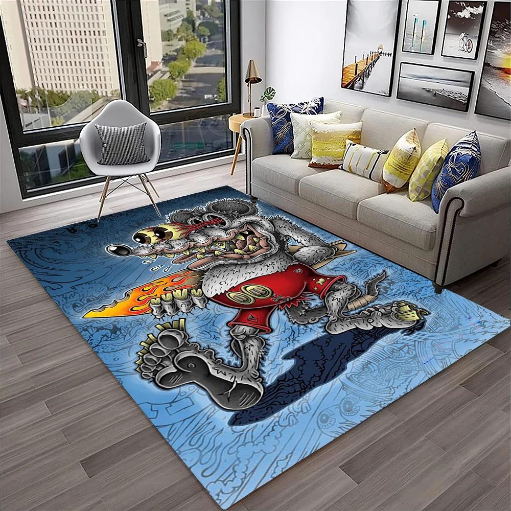 3D Funny Rat Fink Cartoon Movie Carpet Rug for Home Living Room Bedroom Sofa Doormat Decor,kids Play Area Rug Non-slip Floor Mat