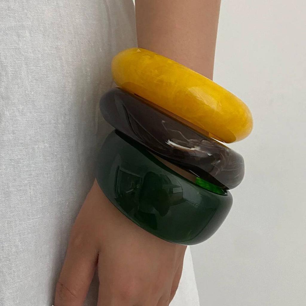 SHIXIN Exaggerated Irregular Thick Resin Acrylic Wide Bracelet Bangle For Women Retro Geometry Stacked Round Bangle Jewelry Gift