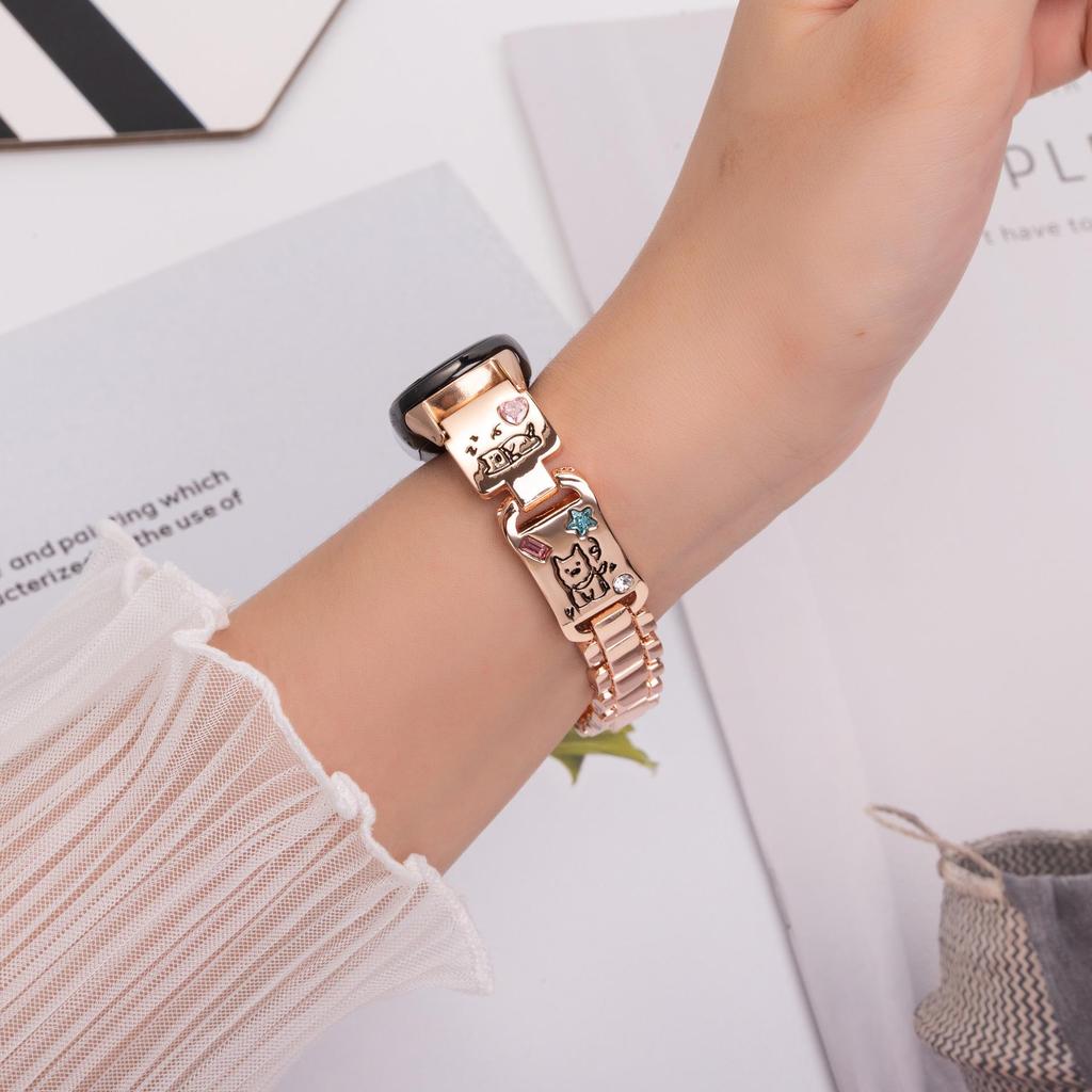 Cute Puppy Bangle Strap for Xiaomi Mi Band 8/9, Huawei FIT4, Redmi 5 Metal-Color Diamond Chain