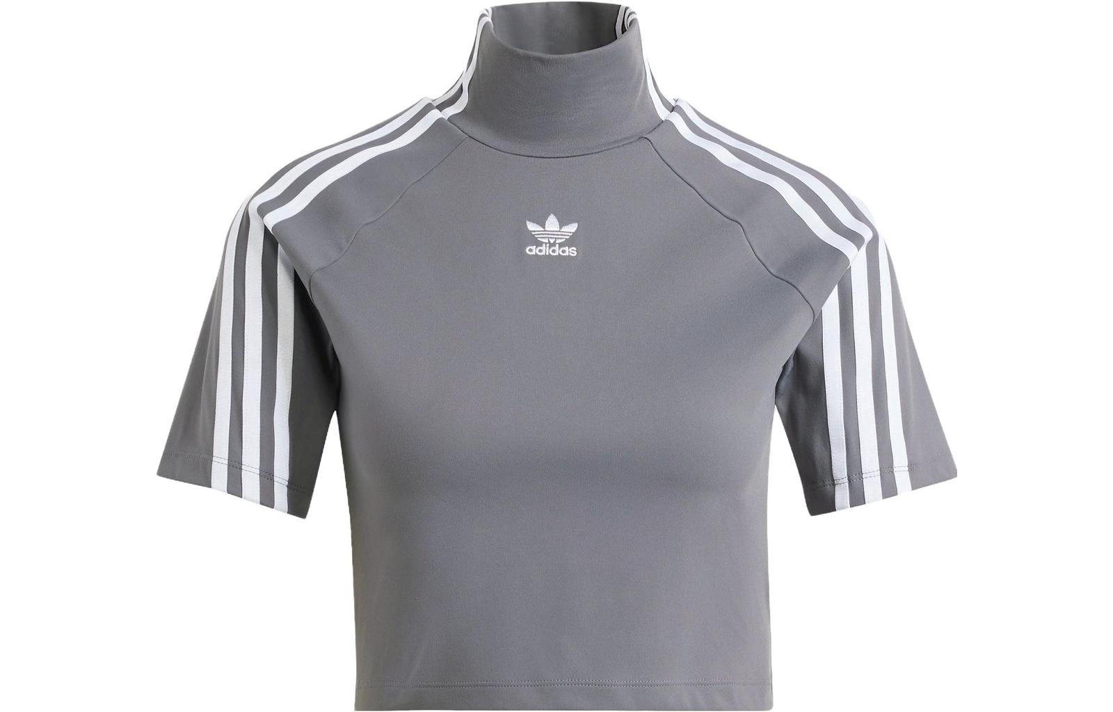 adidas Striped Logo Embroidery Slim Fit Mock Neck Short Sleeve T-Shirt IV9322 XXS