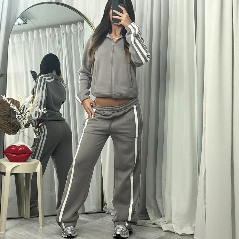 Womens Cotton Blend Long Sleeve Casual Tracksuit Set Striped Loose Fit Streetwear Outfit Fall Winter