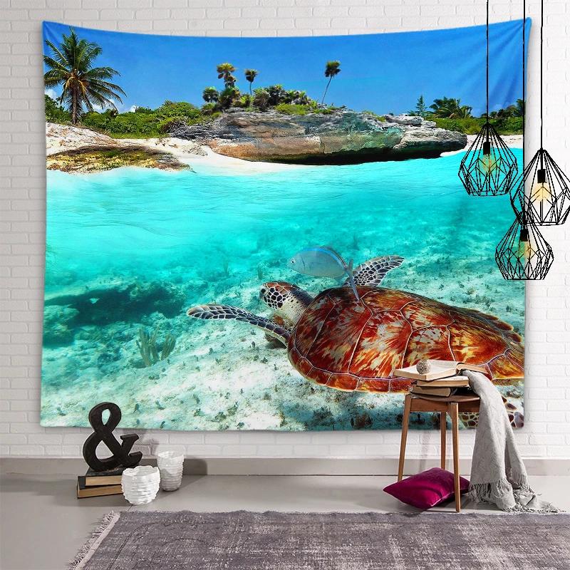 Nature Beach Scenery Art Tapestry Turtle Tapestry Wall Hanging Decor Backdrop Cloth Living Room Bedroom Home Decor Tapestries