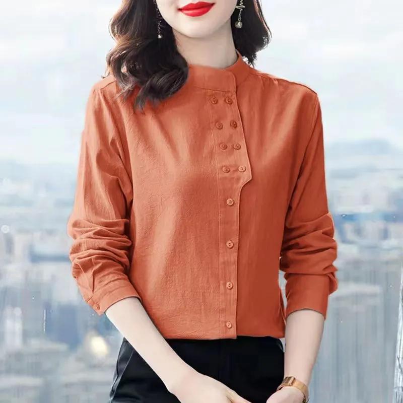 Women's Breathable Solid Color Small Shirt Buttons Casual Tops