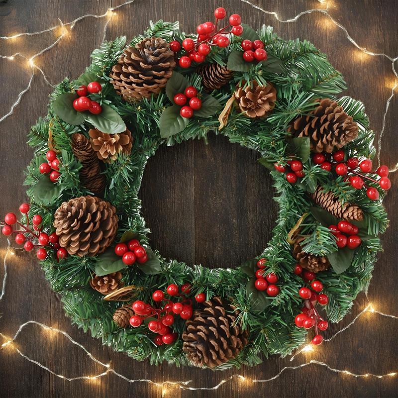 Christmas Wreath Artificial Christmas Decor Festive Wreath With Red Berries Pine Cones For Front Door Outdoor Indoor Home Porch