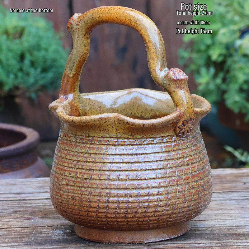 Large Retro Handmade Ceramic Flower Vase - No Hole, Indoor Use, Tall Cylindrical Pot for Flower Arrangements