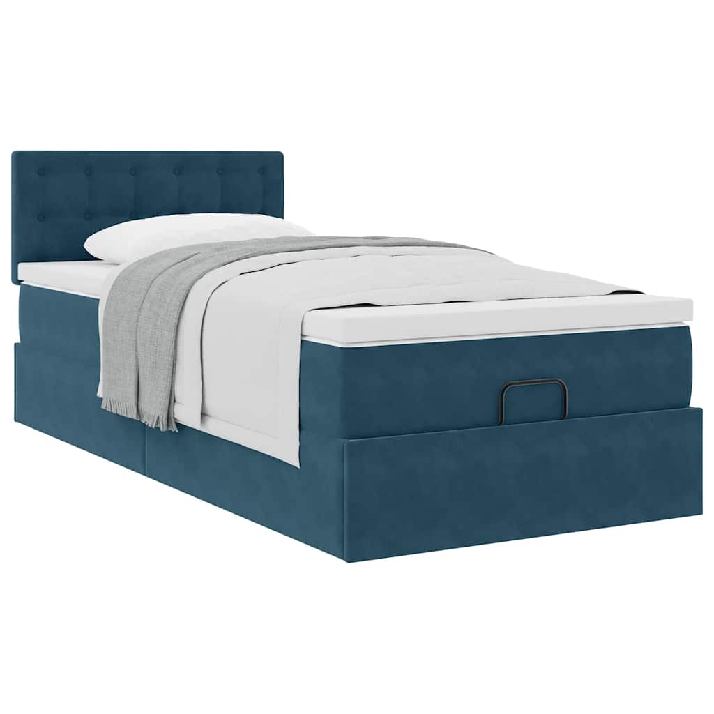 Ottoman Bed with Mattress Dark Blue 100x200 Cm Velvet