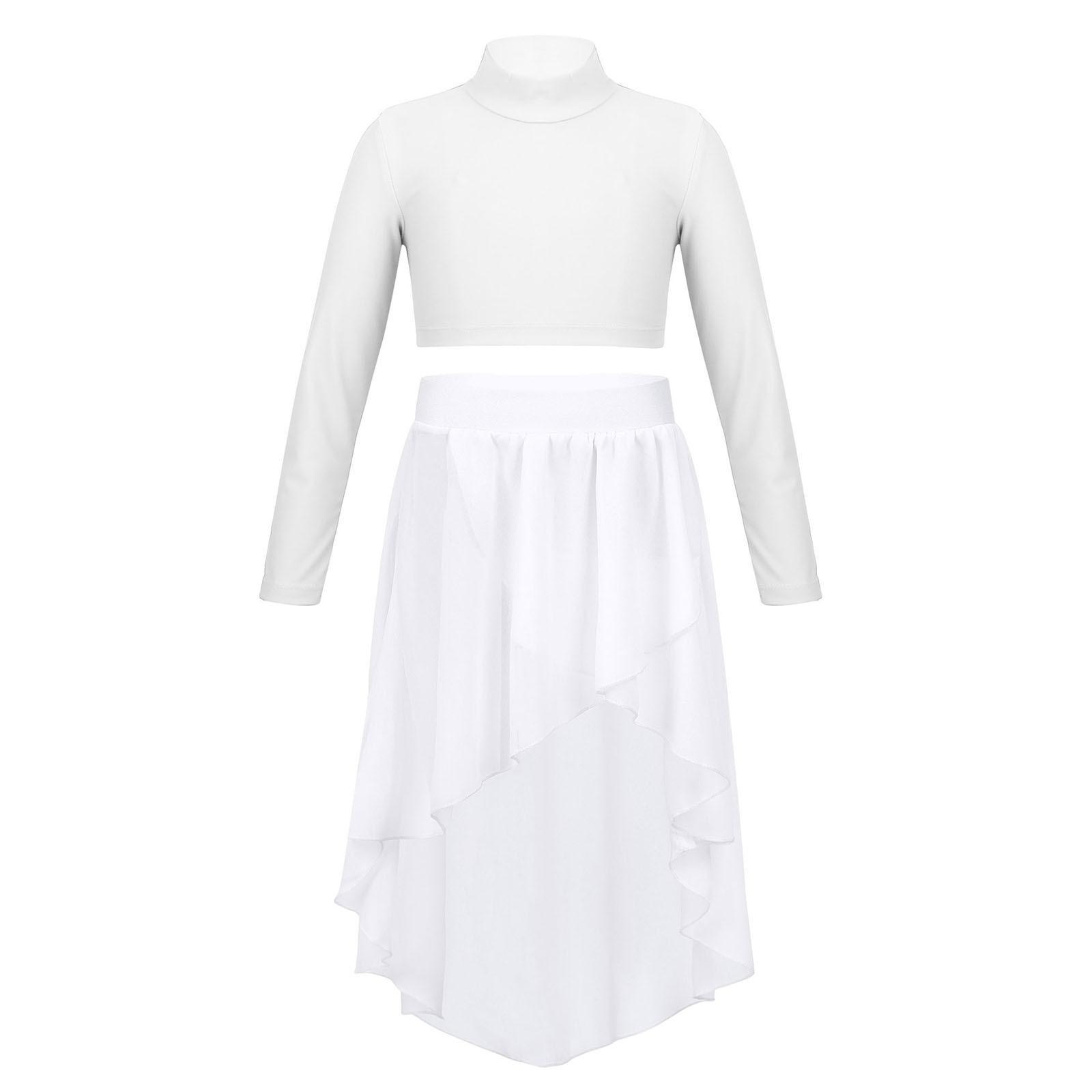 

Girls Long Sleeve Solid Color Crop Top and High Low Chiffon Skirt with Elastic Waistband 13-14 Years