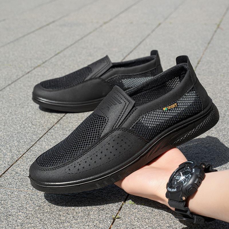 Lightweight Breathable Men's Slip-On Casual Shoes | Cushioned Comfort, Durable for Outdoor Fishing, Park Strolls & Summer Daily Wear - Black