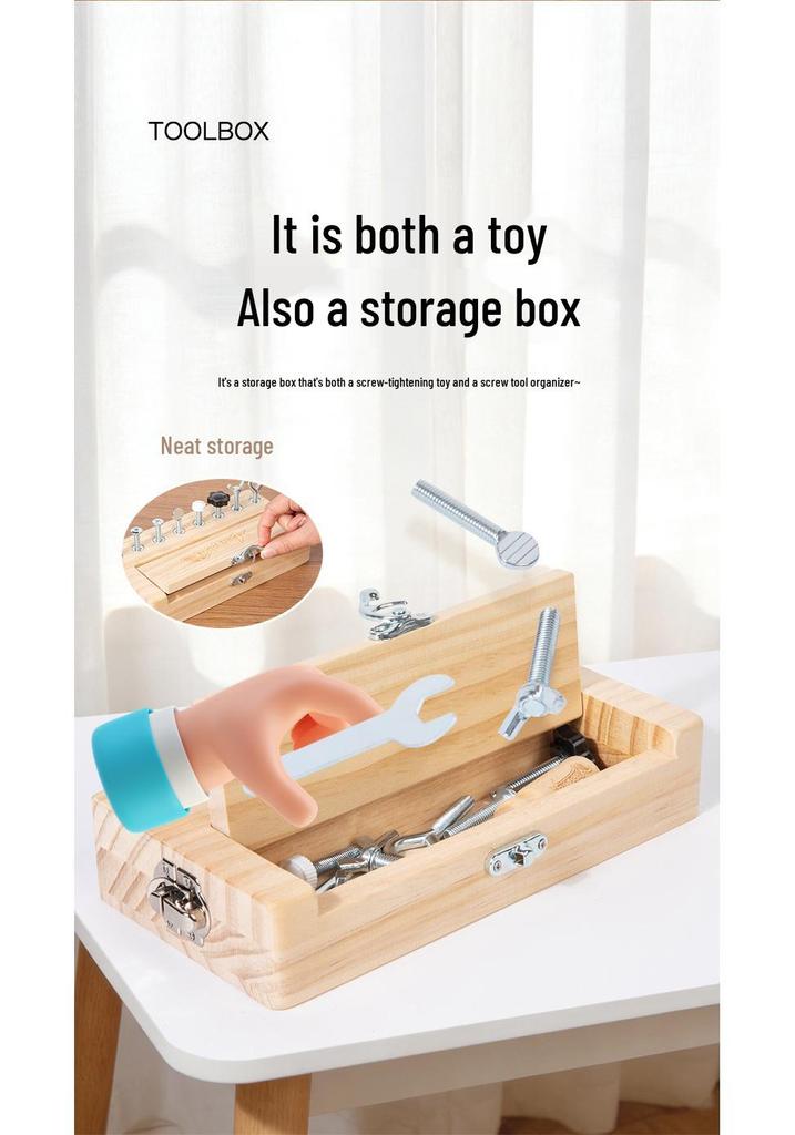 Montessori Wooden Screw & Nut Toolbox for Toddlers - Educational Assembly Toy