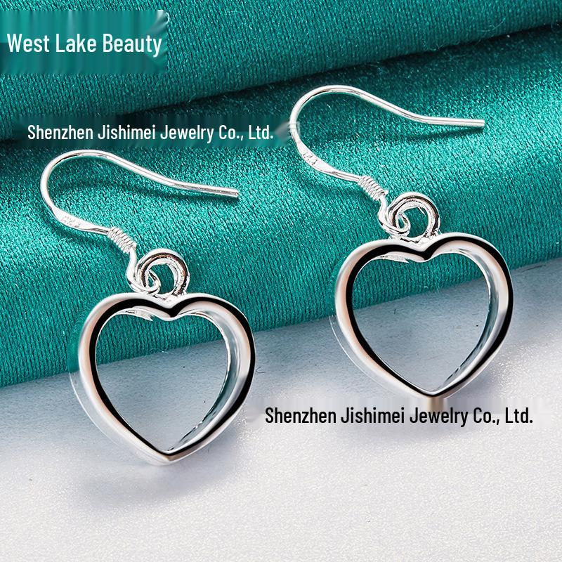Silver Hollow Heart-Shaped Earrings for Women by West Lake Jewelry