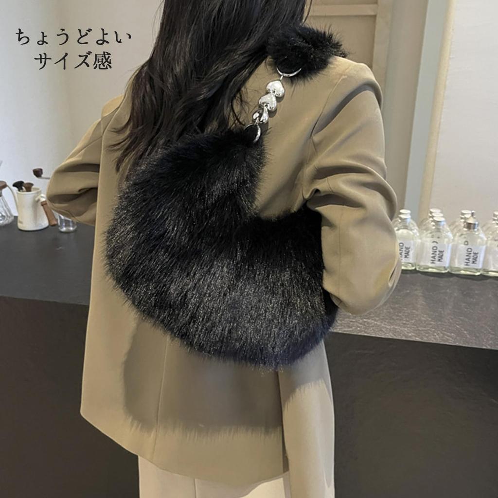 Lapimou Fluffy Fur Bag, Chain Shoulder Bag, Handbag, One-Shoulder Bag, Faux Fur, Women's, Small, 2-Way, Large Capacity, Stylish, Cute, Trendy,