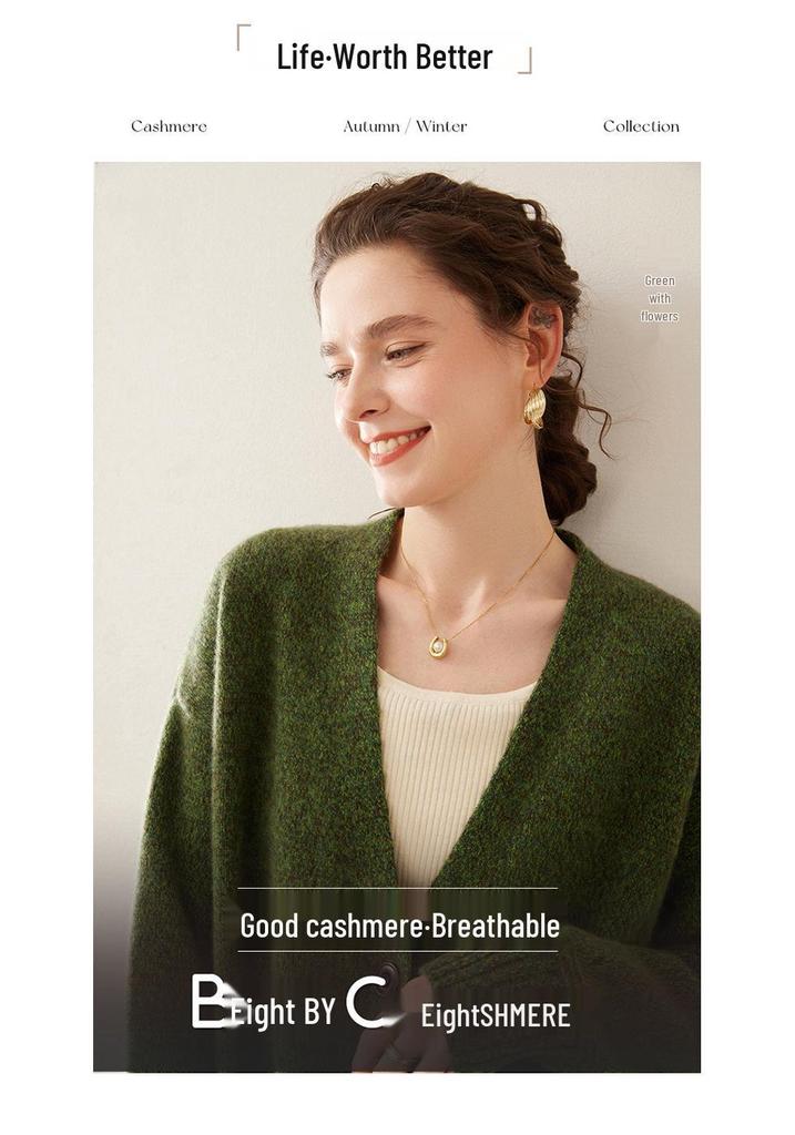 Women's V-Neck Cashmere Knit Cardigan - Autumn/Winter, Long Sleeve, Thick, Stylish & Versatile.