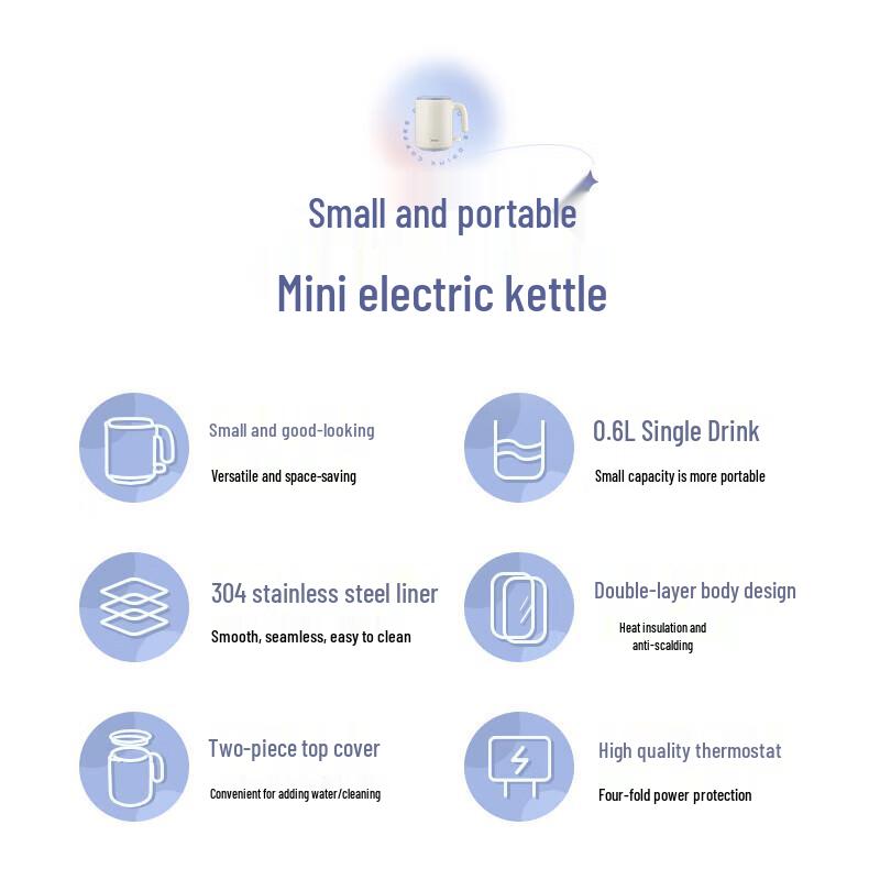 Midea Portable Mini Electric Kettle 0.6L CN Plug (adapter Included)