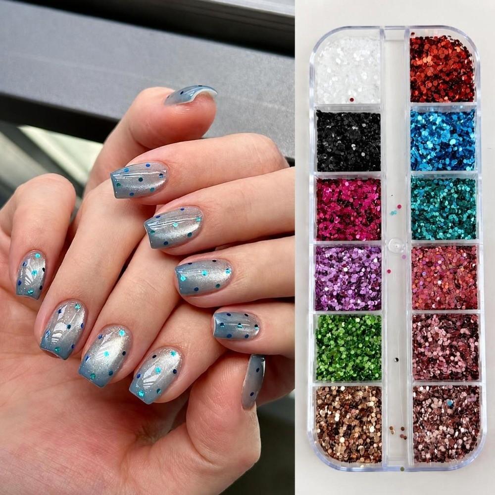 12 Grids Nail Art Sequins Kit Polka Dots DIY Nail Embellishments Manicure Accessories