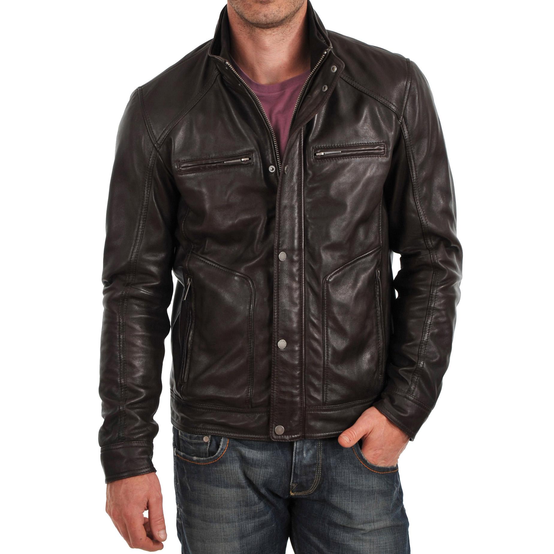 

SkinOutfit Men s Genuine Lambskin Brown Leather Jacket Stylish Motorcycle Bomber Biker Outerwear MJ 42 XXXL коричневий
