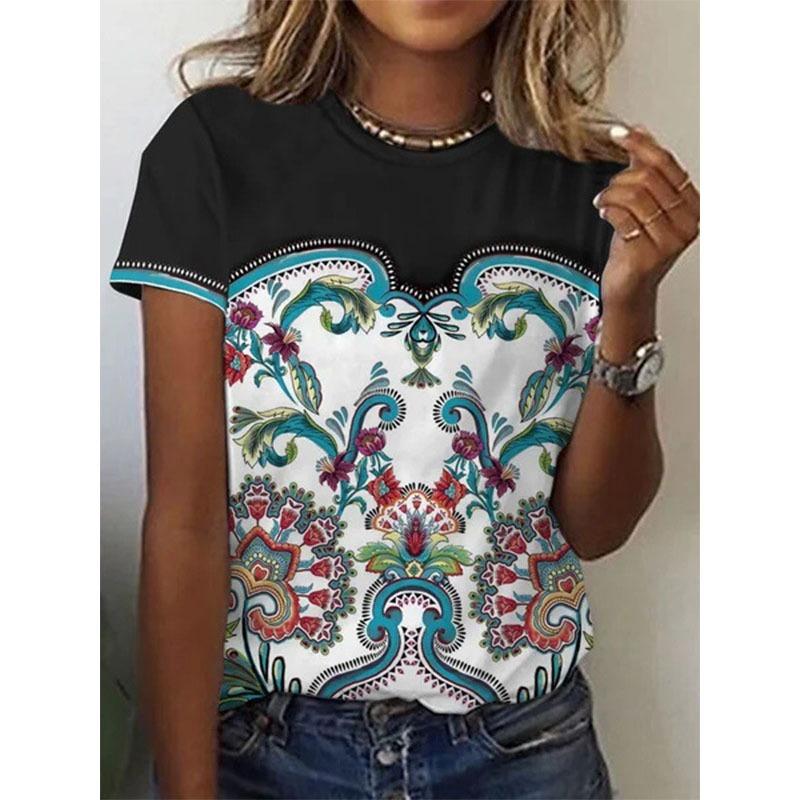 T-shirt Geometriche Stile Etnico alla Moda Maglietta a Manica Corta Oversize da Donna Stampa 3D Retrò Top Harajuku Magliette Abbigliamento Donna