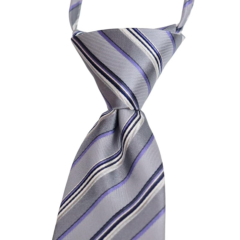 [Michiko London] one touch tie brand striped pattern present gift Fashionable silk zipper tie zip tie not tied Easy to install (MKZP-35-C gray)