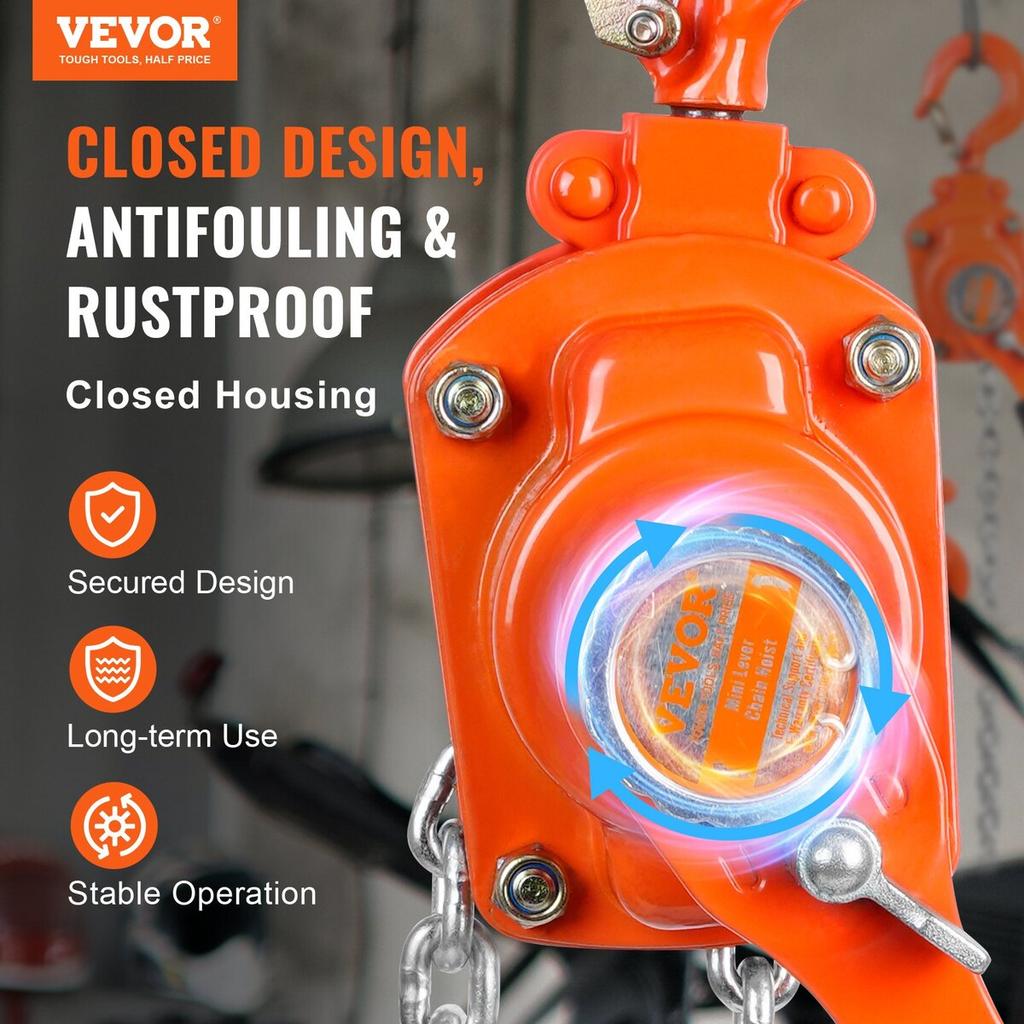 Manual Lever Chain Hoist, 1/4 Ton 550 Lbs Capacity 10 FT Come Along, G80 Galvanized Carbon Steel with Weston Double-Pawl Brake, Auto Chain Leading &