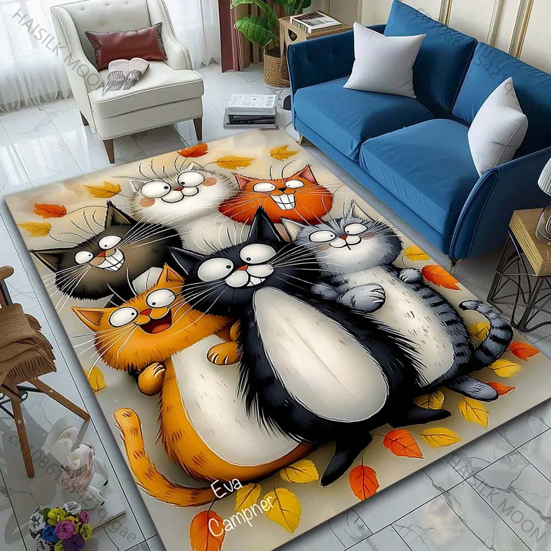 Multiple sizes Six cute cartoon cats Carpet for Living Room Bedroom Sofa Home Decor Rus Non-slip Floor Mat Luxury Gift