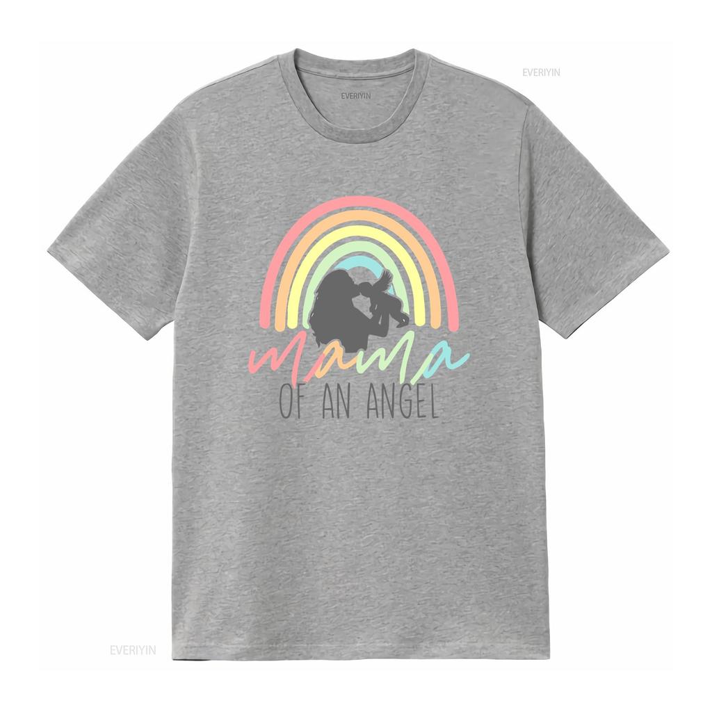 Mama Of An Angel Pastel Rainbow Baby Loss Memorial Print Casual T Shirt Vintage Washed Graphic Fashion Slightly Soft