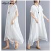 Korean Style Plus Size Summer Women Midi Dress V Neck Black White Pink Blue Yellow Orange Loose Dress Short Sleeve Casual Basic Ladies' Dress