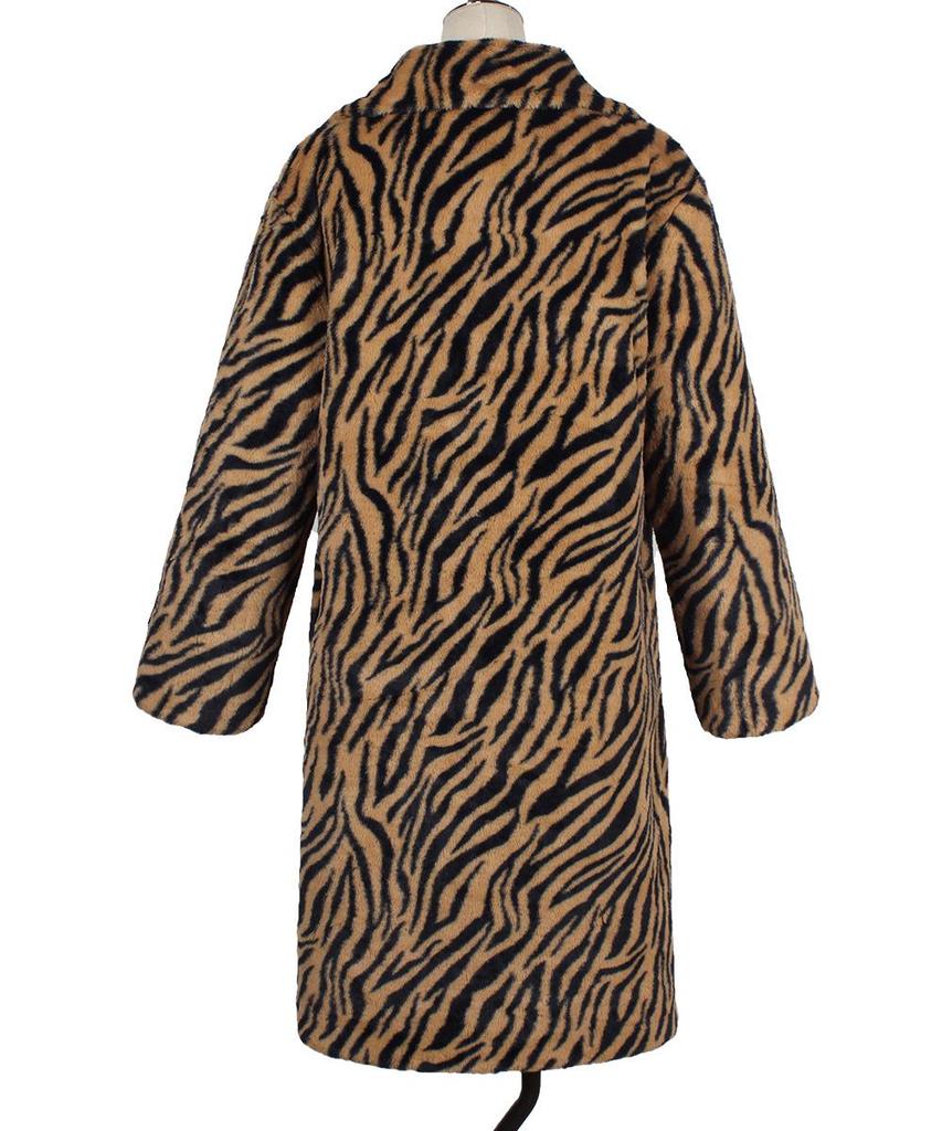 2023 Autumn Zebra Print Faux Fur Coat: European-American Fashion Long Plush Coat