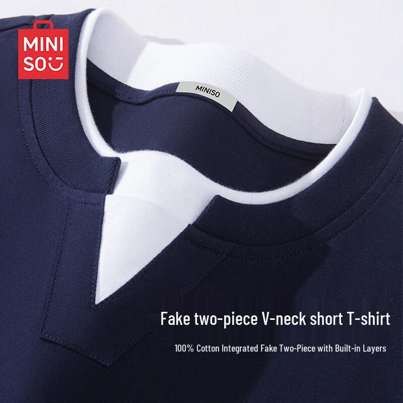 

MINISO Men s Pure Cotton Layered Short Sleeve T-Shirt XL
