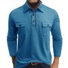 Men Long Sleeve Pocket Lapel Collar Casual Polo Shirt Outdoor Leisure Mens Top