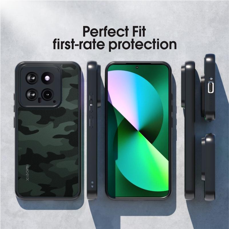 (Comes with wrist strap)IBMRS [Precise Cutouts for Camera Lenses]  for Xiaomi 14 Transparent Case, Camo Shockproof matte Phone Case