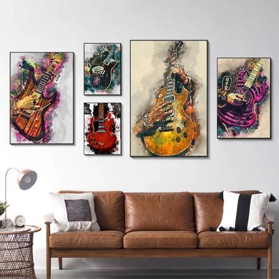 Abstract Guitars Posters Wall Art Prints Canvas Painting Watercolor Musical Instrument Pictures for Living Room Cuadros Decor