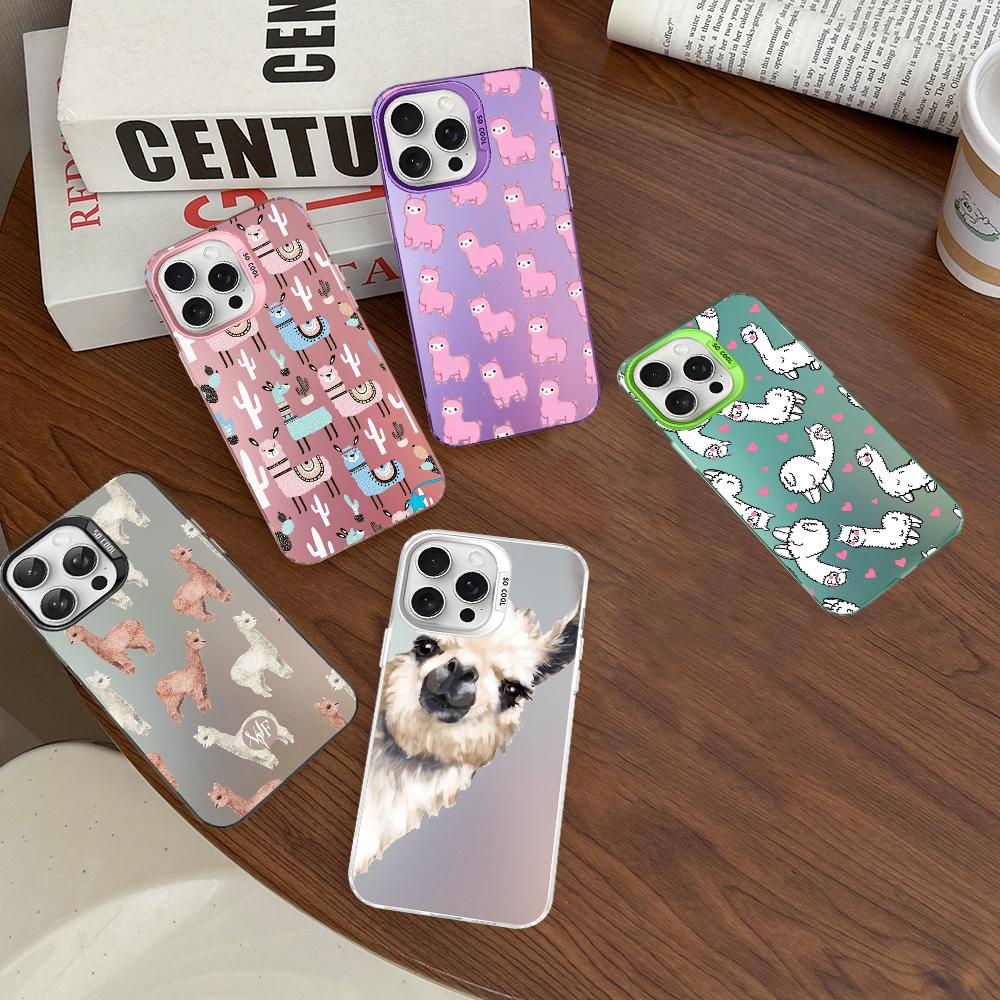 Alpaca Animals Cartoon Colorful Phone Case For IPhone 16 15 14 13 12 11 Pro Max X XR XSMAX Plus Matte Shockproof Back Cover