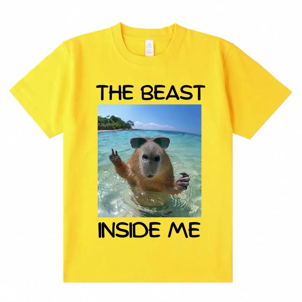 

The Beast Inside Me Funny Capybara Meme T-shirts Women Humor Fashion Animals Lover T Shirt Summer T-shirt 4XL