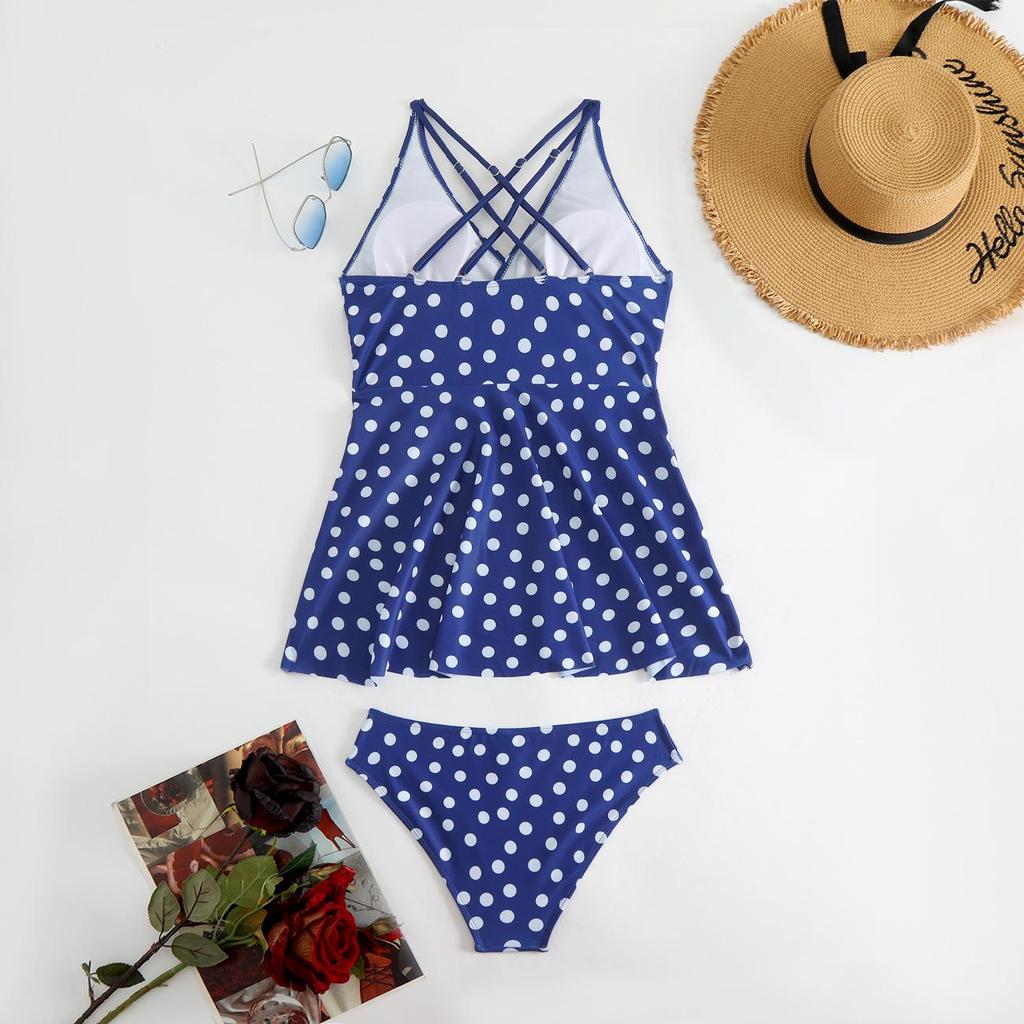 2025 Polka Dot Plus Size European & American Tankini Bikini Set